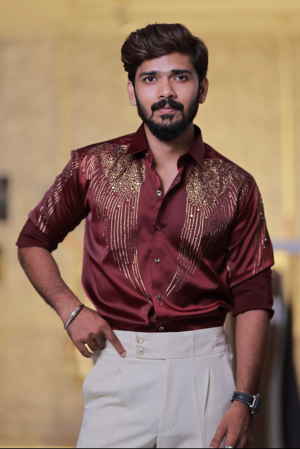 Wine Wings Stone Party-Wear Shirt