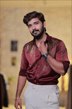Wine Wings Stone Party-Wear Shirt