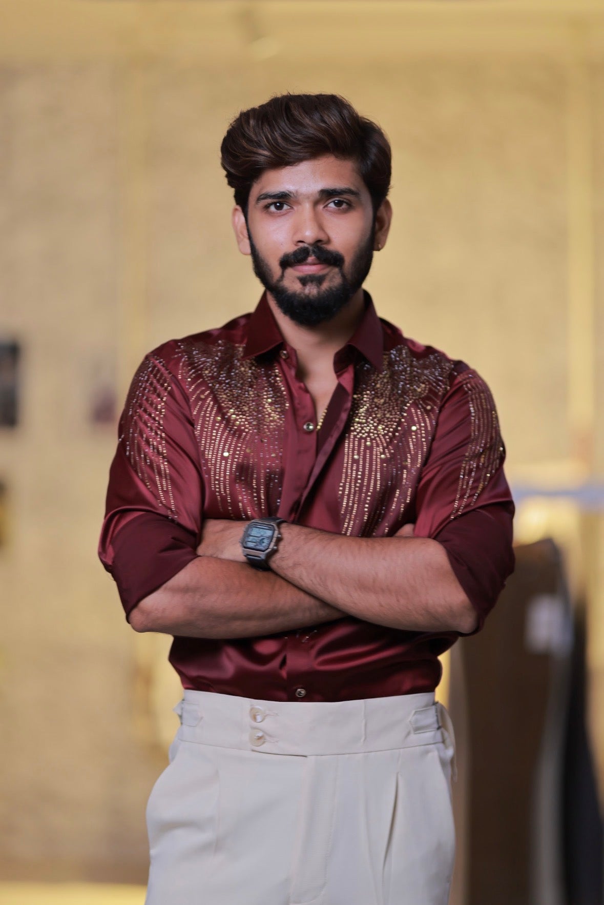 Wine Wings Stone Party-Wear Shirt