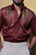 Wine Wings Stone Party-Wear Shirt