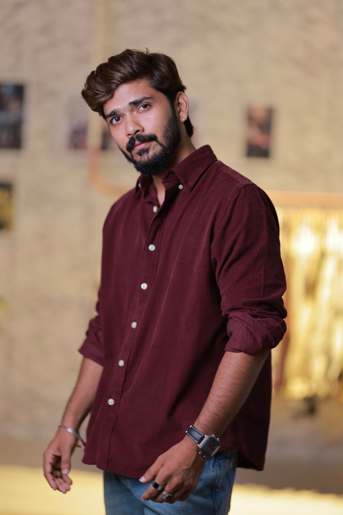 Wine Baby-Corduroy Full-Hand Shirt