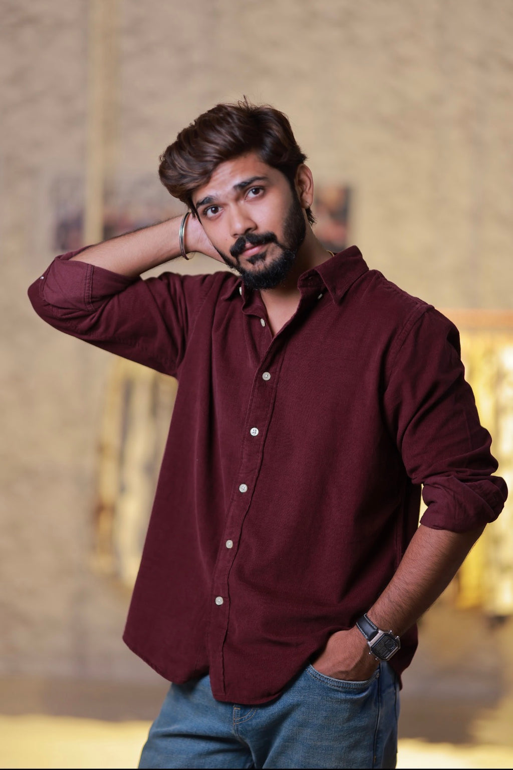 Wine Baby-Corduroy Full-Hand Shirt