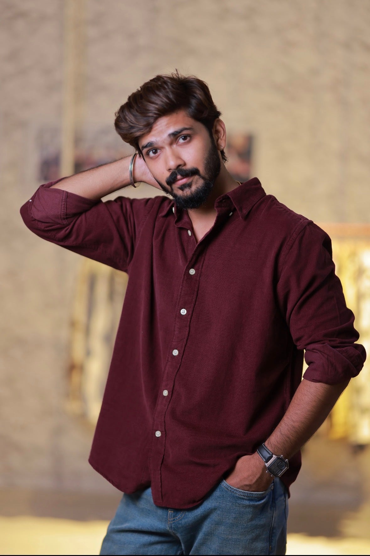 Wine Baby-Corduroy Full-Hand Shirt