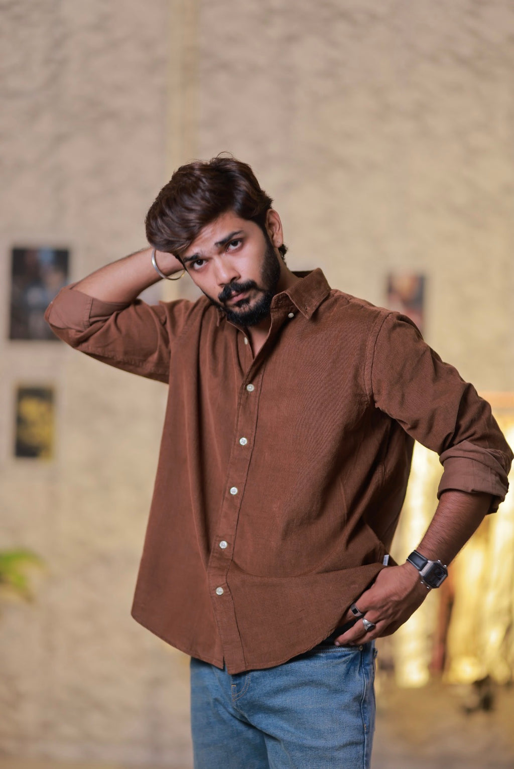 Brown Baby-Corduroy Full-Hand Shirt