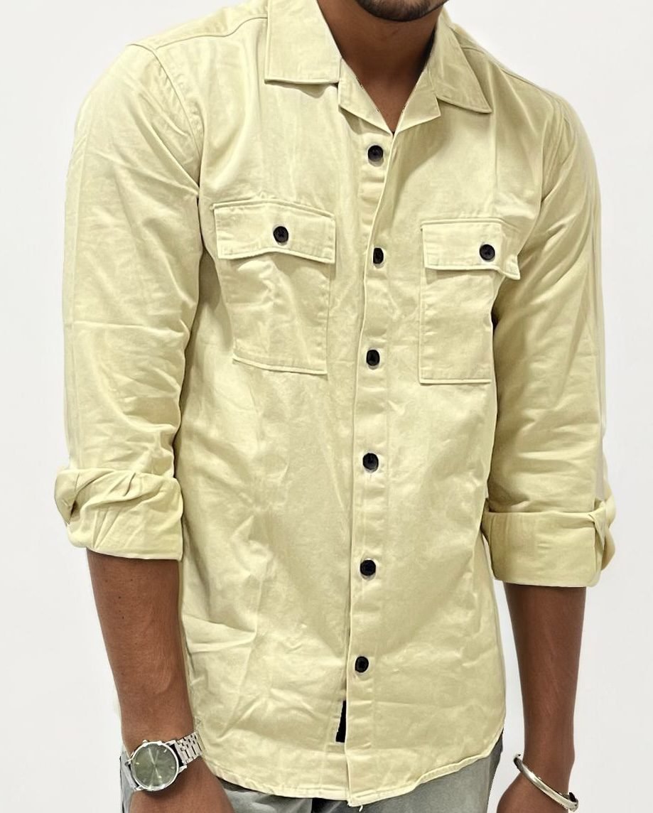 Beige Double Pocket Plain Shirt