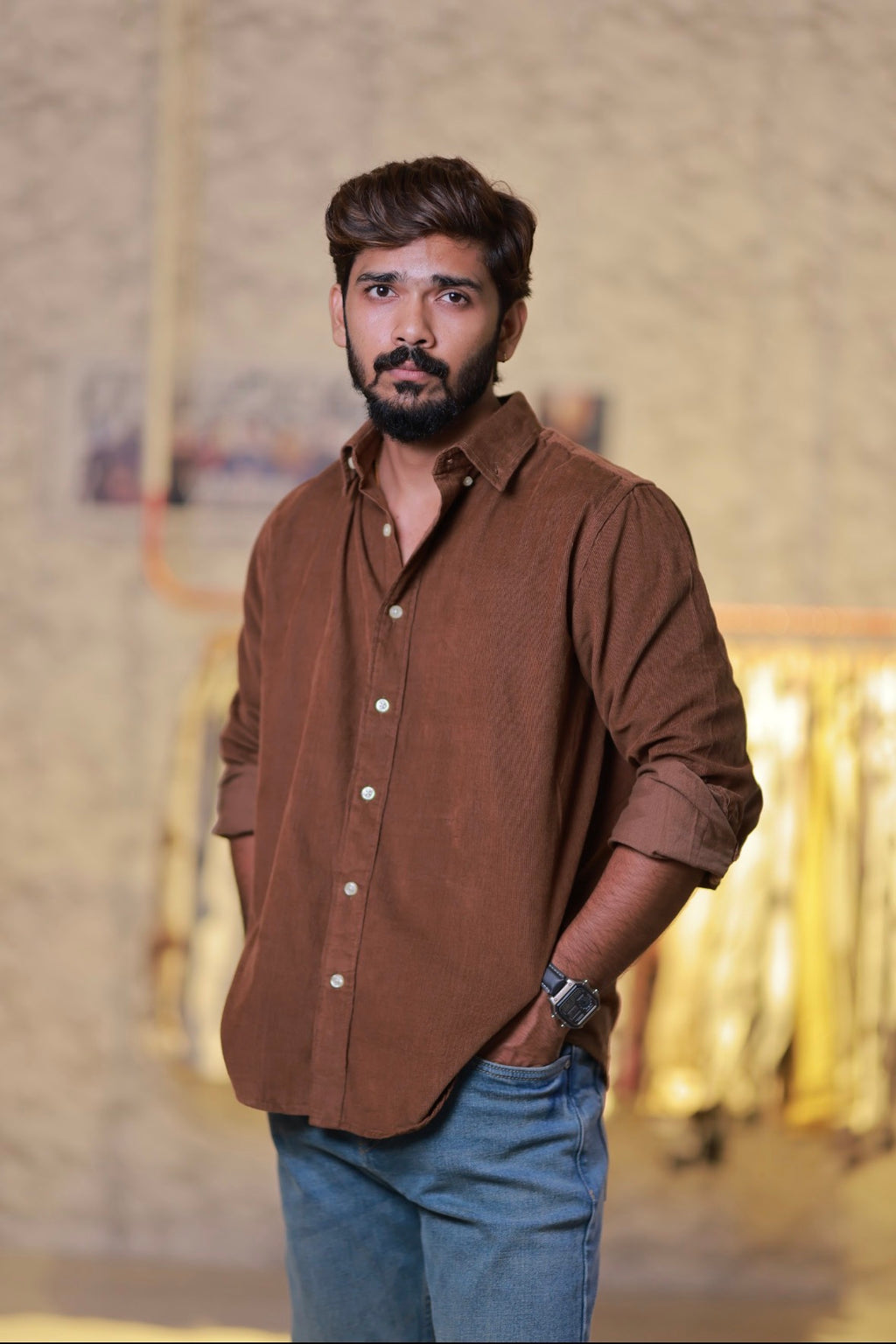 Brown Baby-Corduroy Full-Hand Shirt