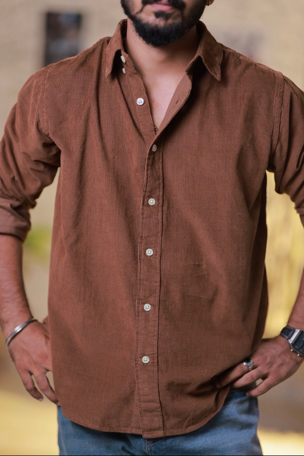 Brown Baby-Corduroy Full-Hand Shirt
