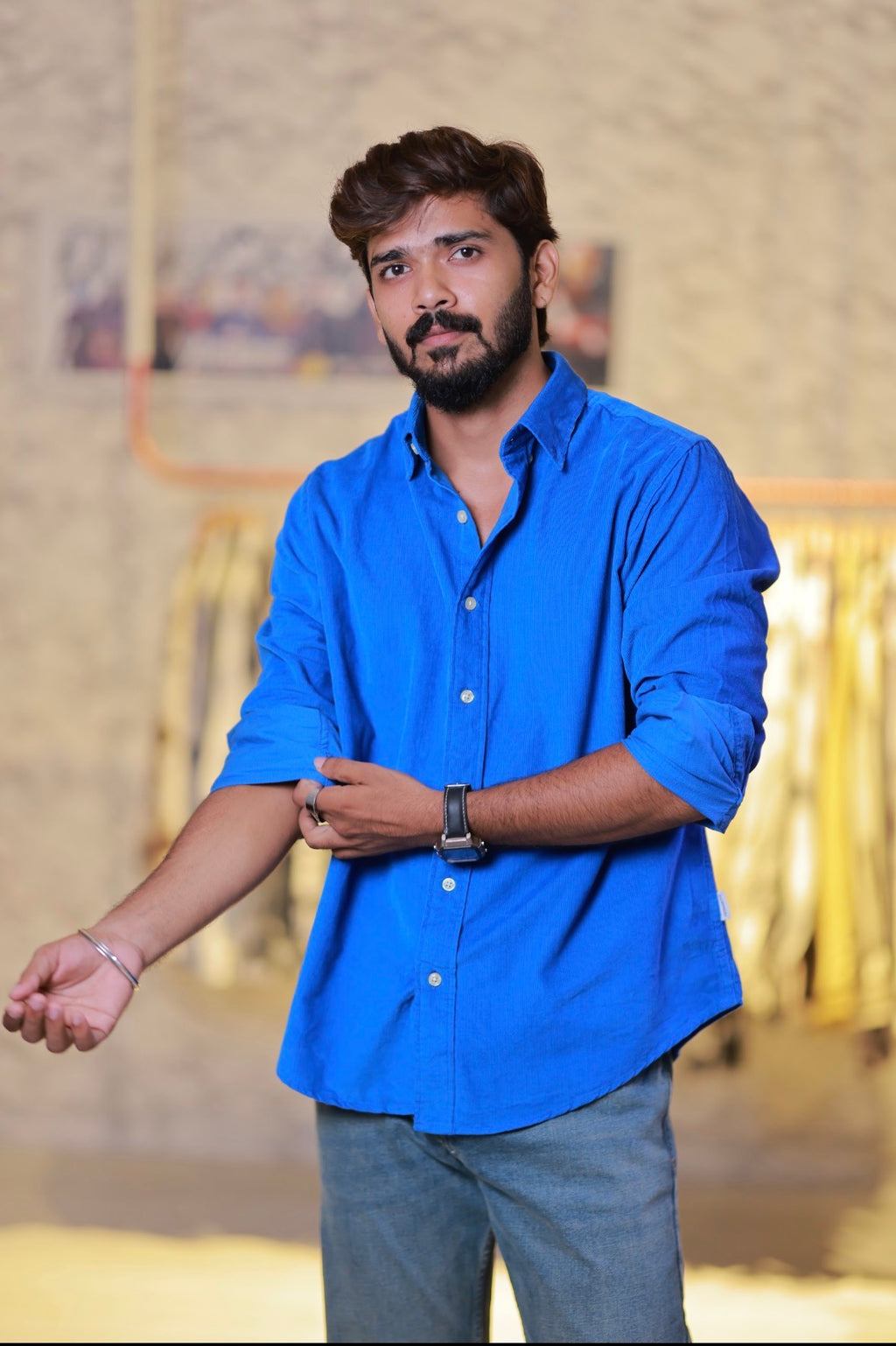 Blue Baby-Corduroy Full-Hand Shirt