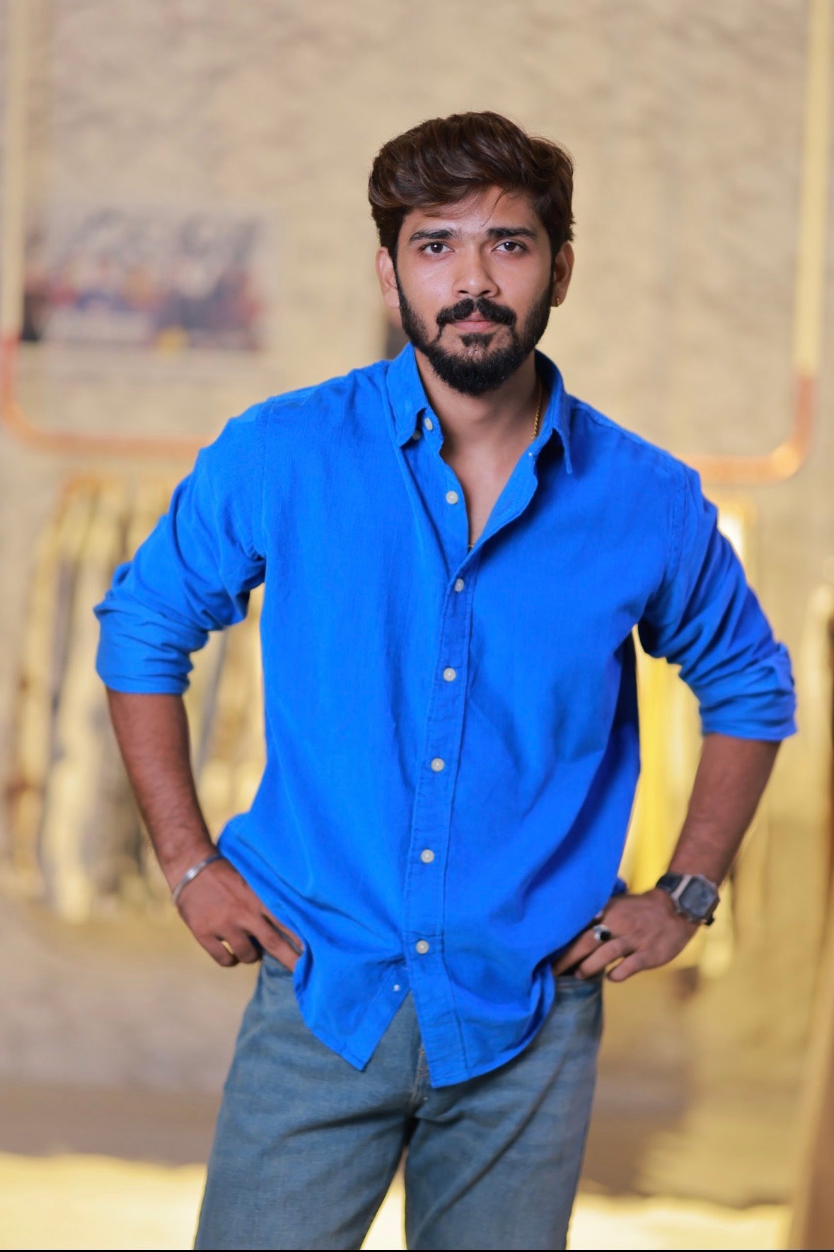 Blue Baby-Corduroy Full-Hand Shirt