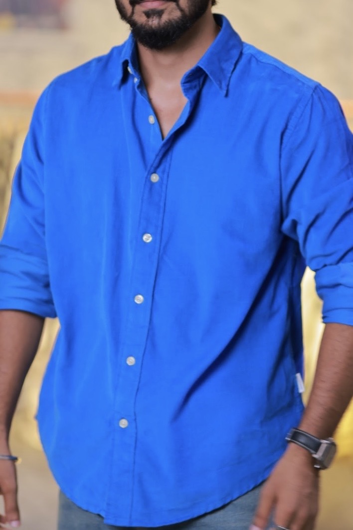 Blue Baby-Corduroy Full-Hand Shirt