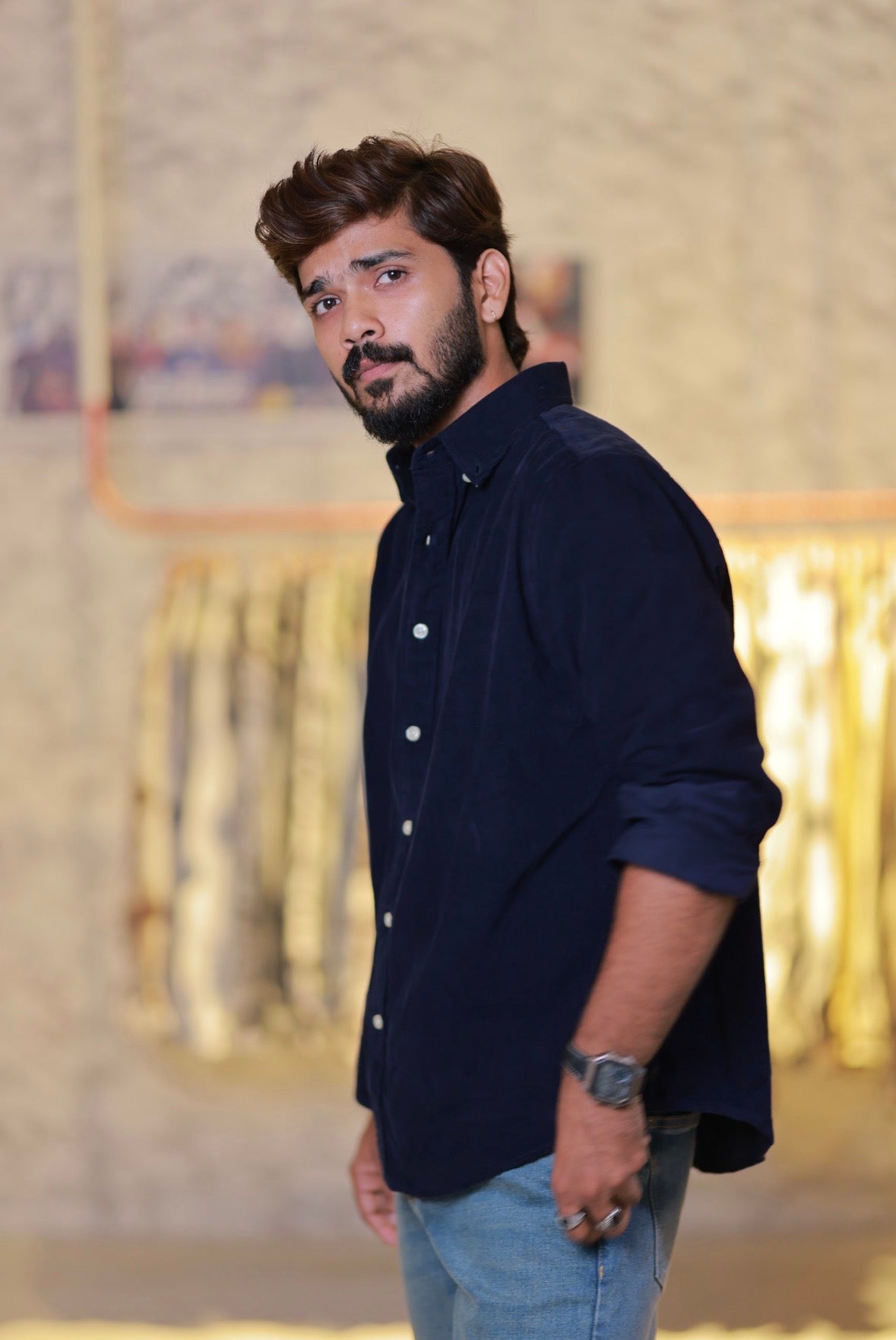 Navy-Blue Baby Corduroy Full-Hand Shirt