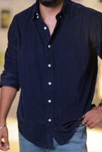 Navy-Blue Baby Corduroy Full-Hand Shirt