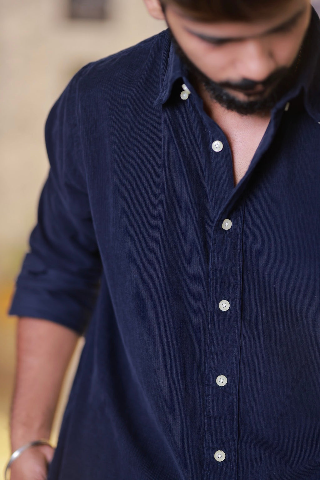 Navy-Blue Baby Corduroy Full-Hand Shirt