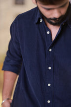 Navy-Blue Baby Corduroy Full-Hand Shirt