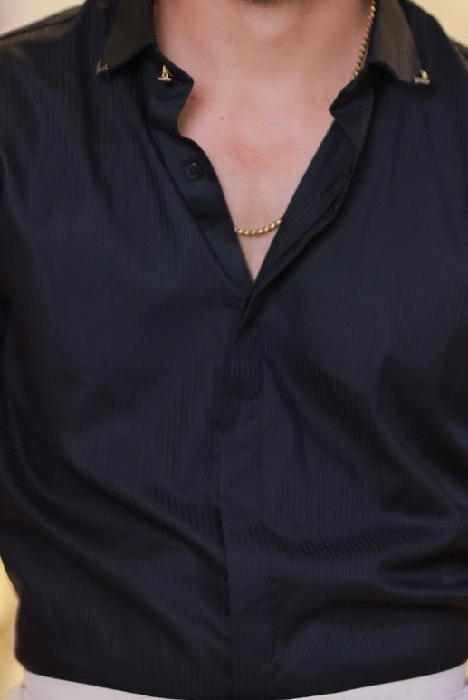 Black Self-designed Striped Shirt