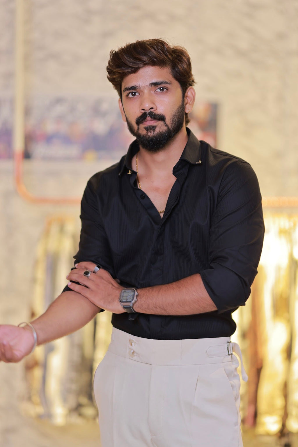 Black Self-designed Striped Shirt