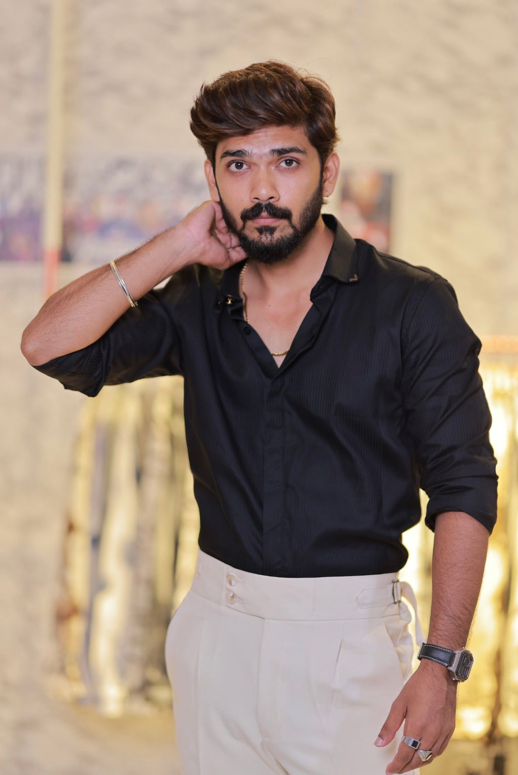 Black Self-designed Striped Shirt