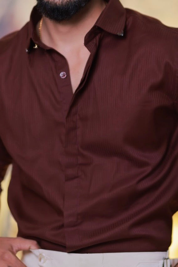 Wine Self-designed Striped Shirt