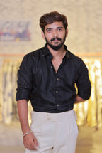 Black Imported Self-Designed Striped Shirt