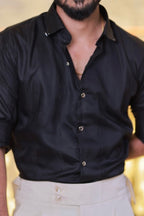 Black Imported Self-Designed Striped Shirt