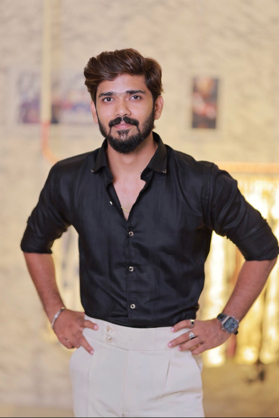 Black Imported Self-Designed Striped Shirt