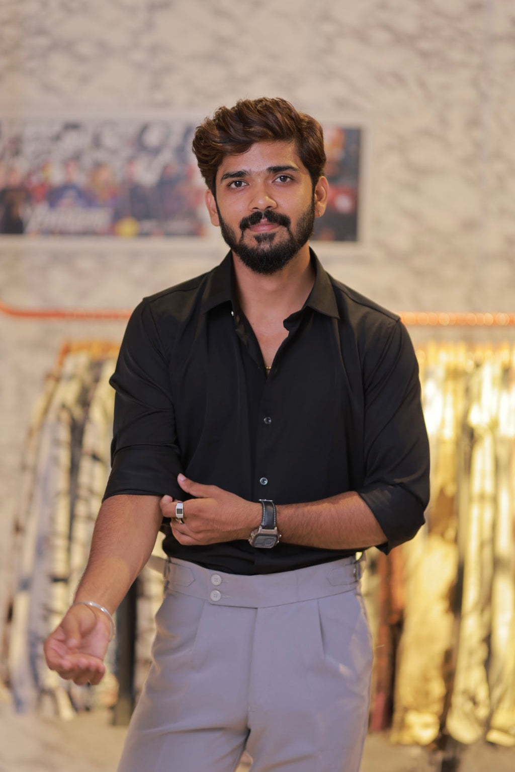 Black Plain Full-Hand Shirt