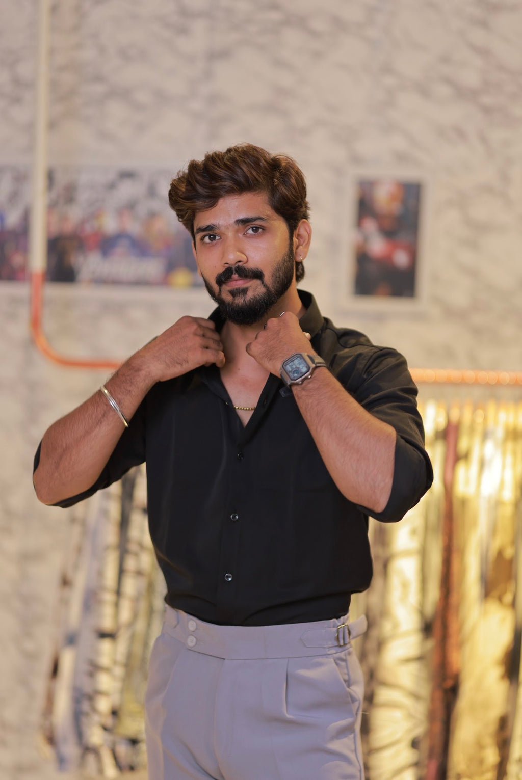 Black Plain Full-Hand Shirt