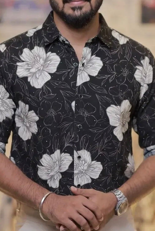 Imported Printed Stone Party Wear Shirt