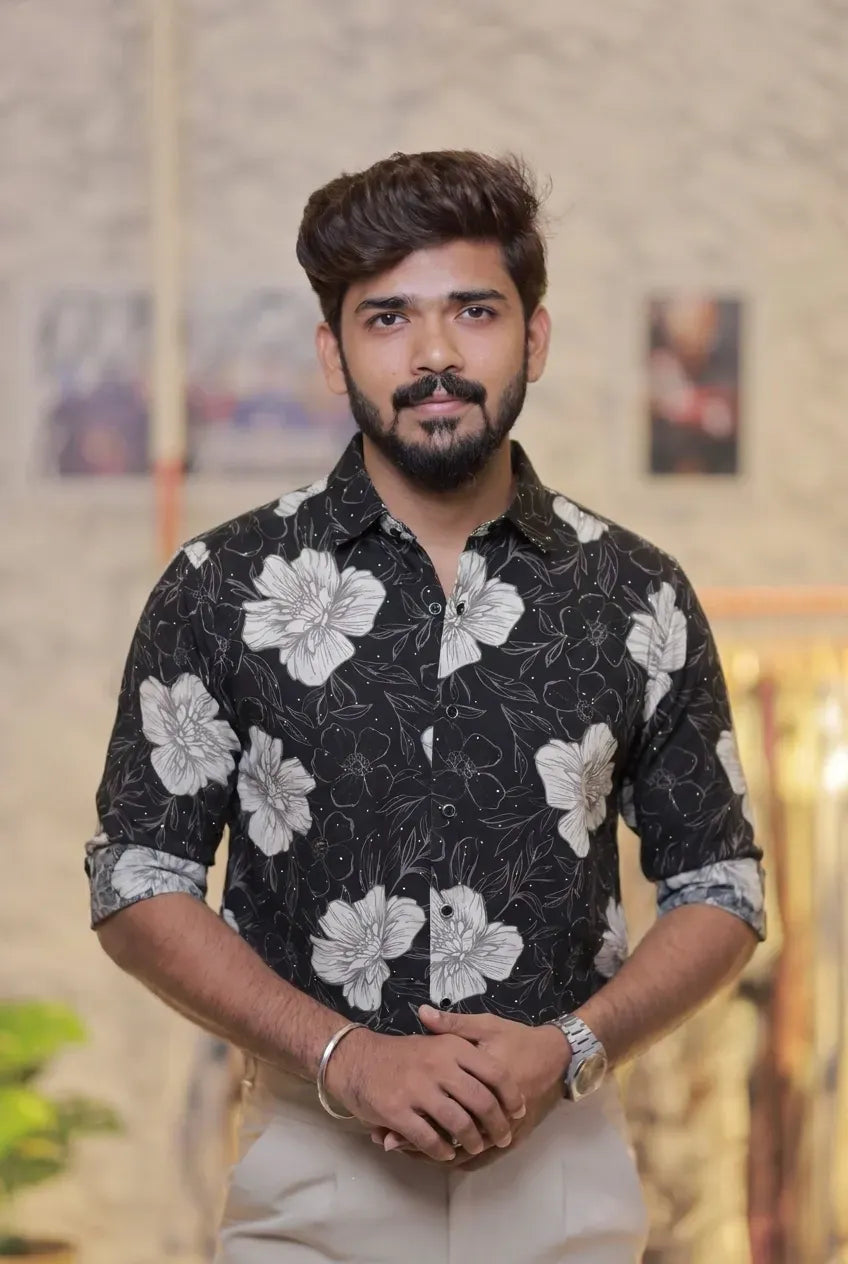 Imported Printed Stone Party Wear Shirt