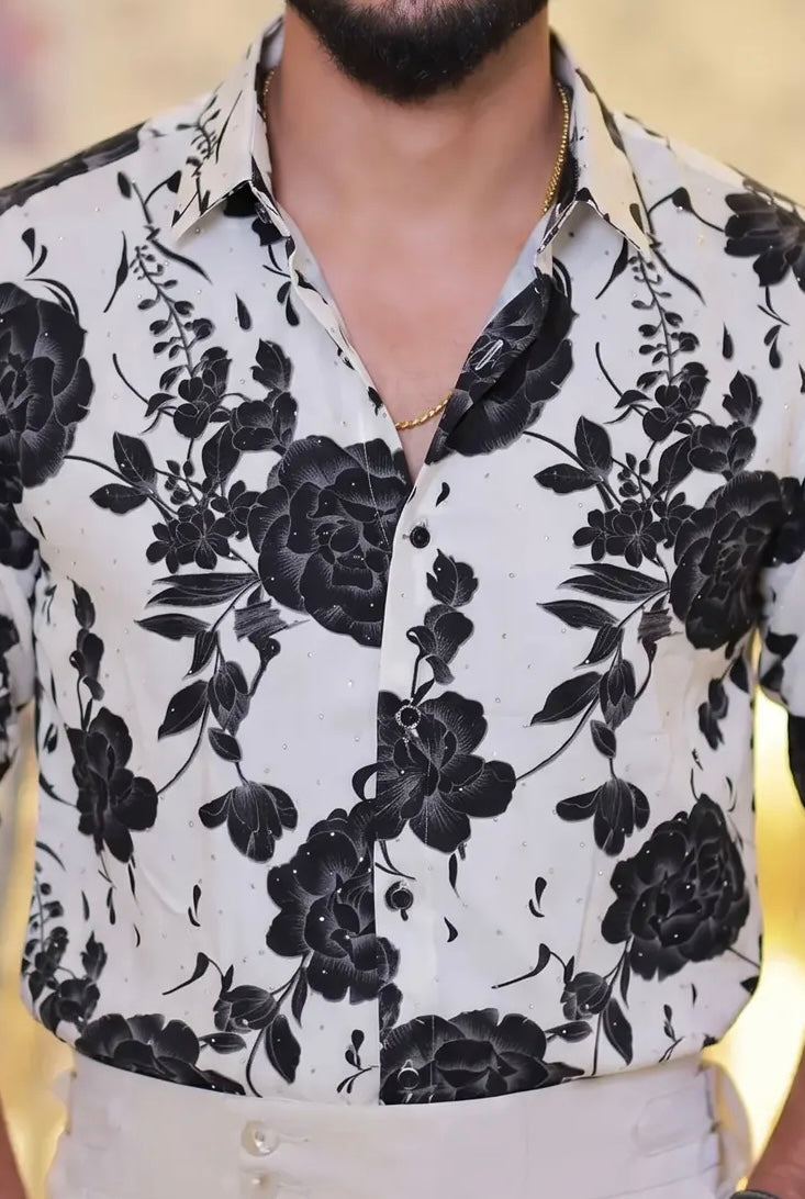 Imported Printed Stone Party Wear Shirt
