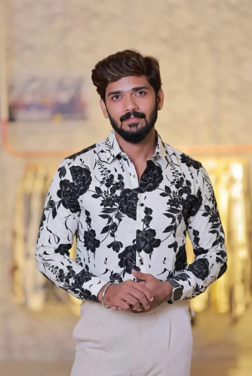 Imported Printed Stone Party Wear Shirt