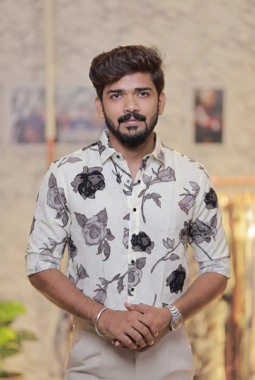 Imported Printed Stone Party Wear Shirt