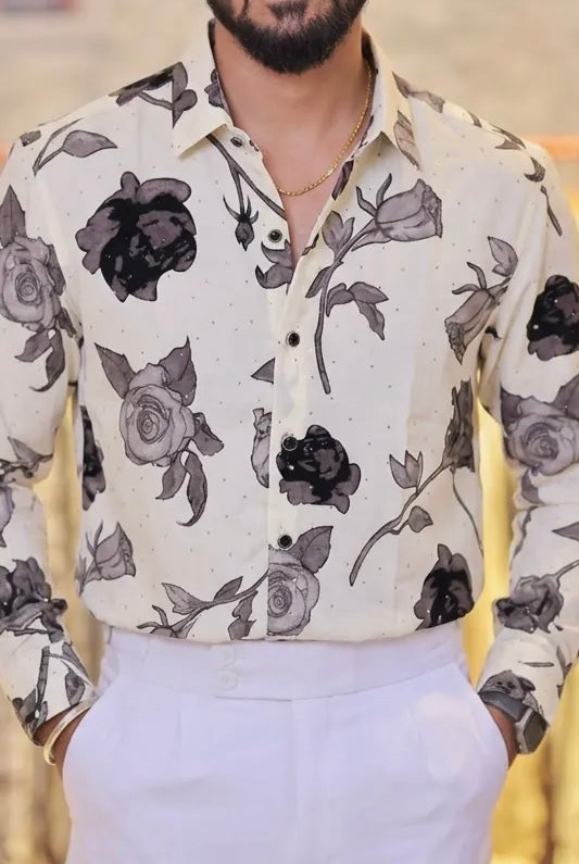 Imported Printed Stone Party Wear Shirt