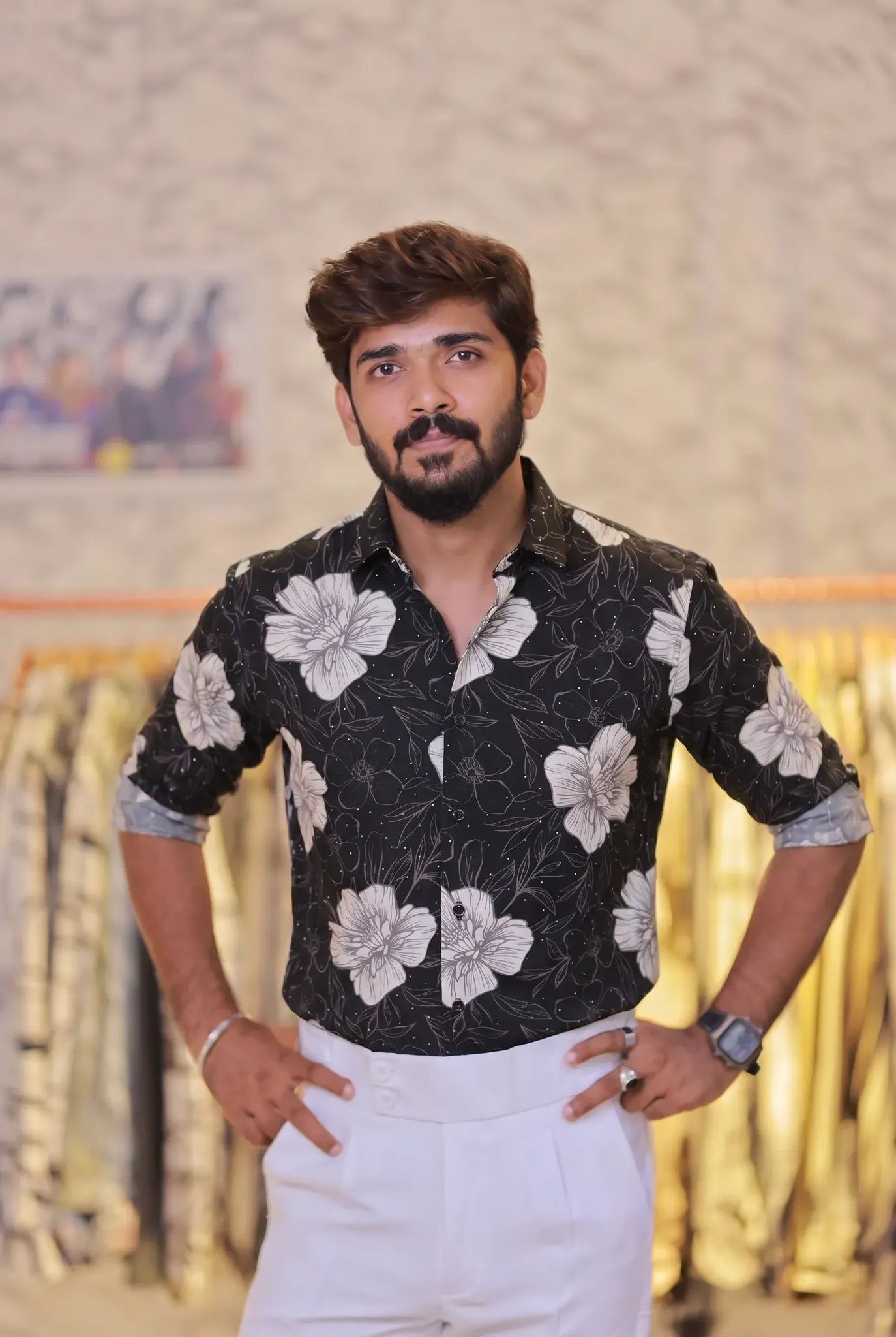 Imported Printed Stone Party Wear Shirt