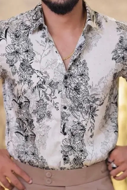 Imported Printed Stone Party Wear Shirt