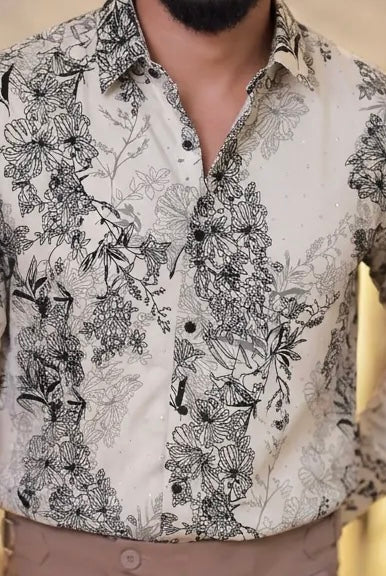 Imported Printed Stone Party Wear Shirt
