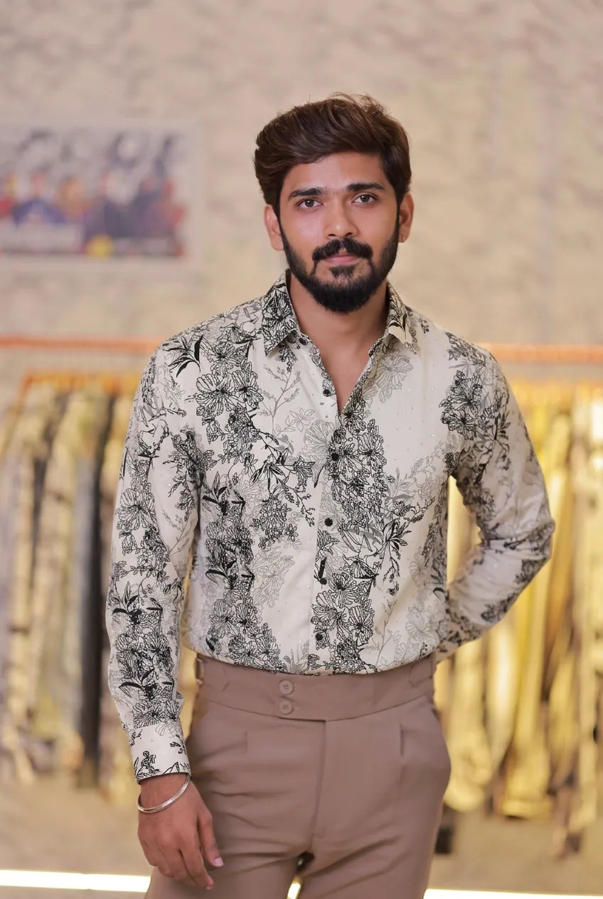 Imported Printed Stone Party Wear Shirt
