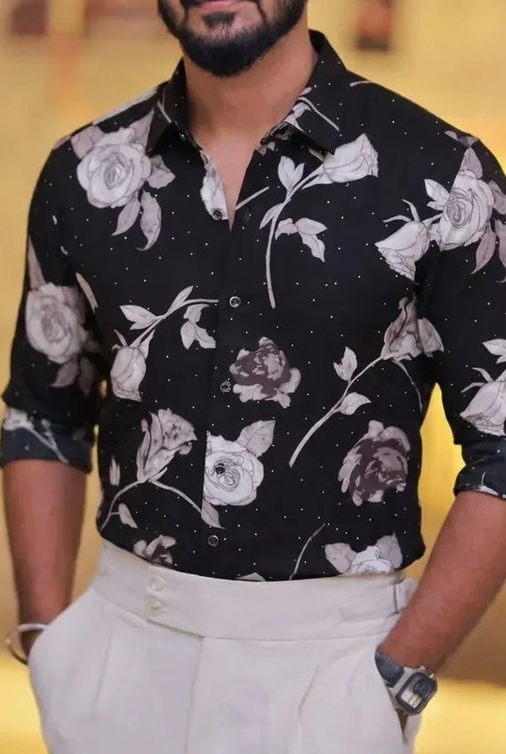 Imported Printed Stone Party Wear Shirt