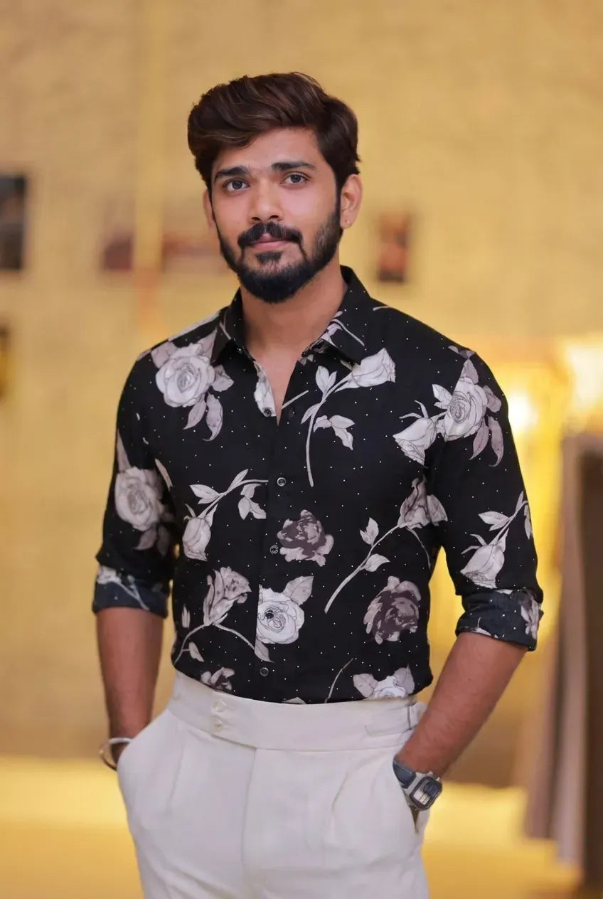 Imported Printed Stone Party Wear Shirt