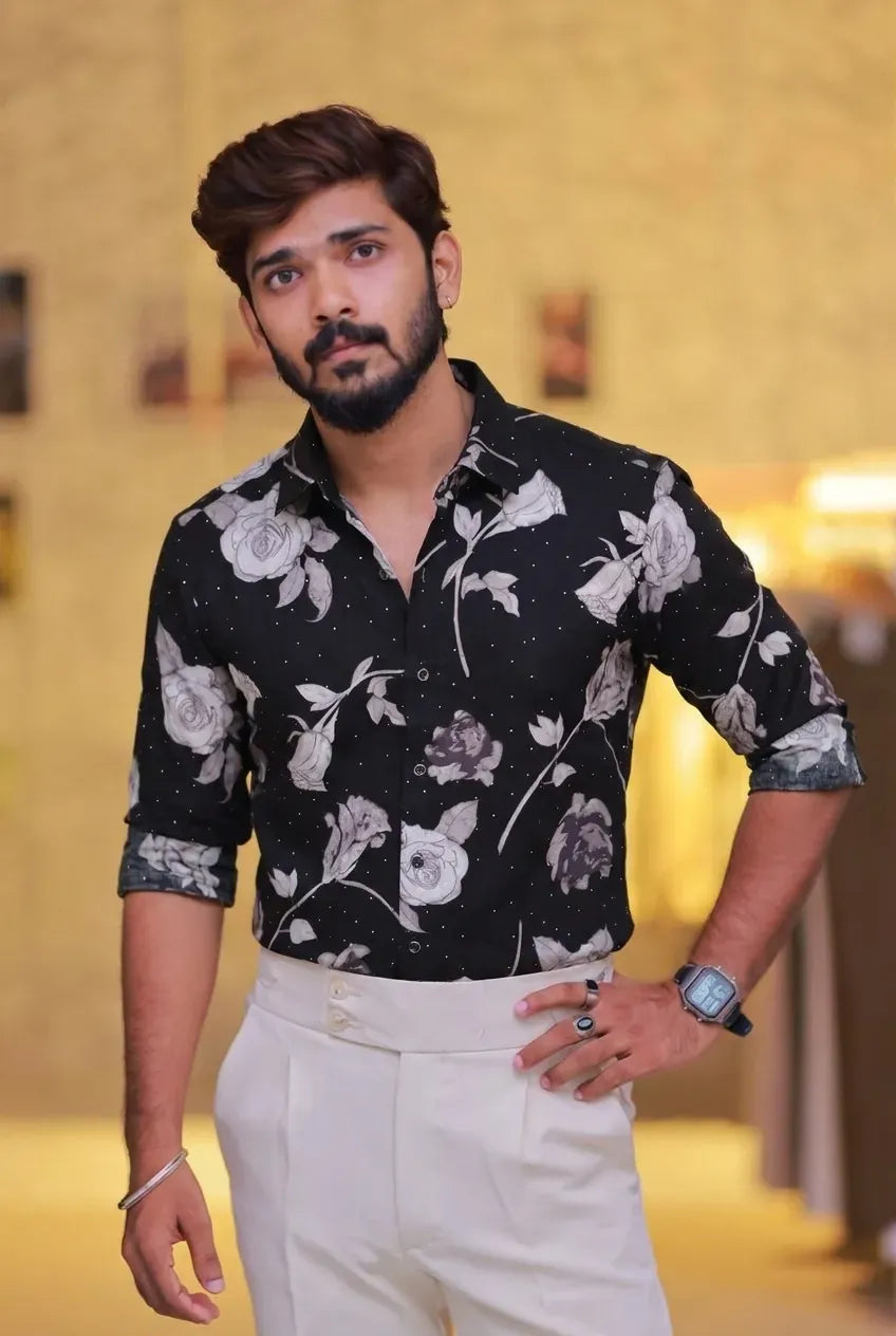 Imported Printed Stone Party Wear Shirt