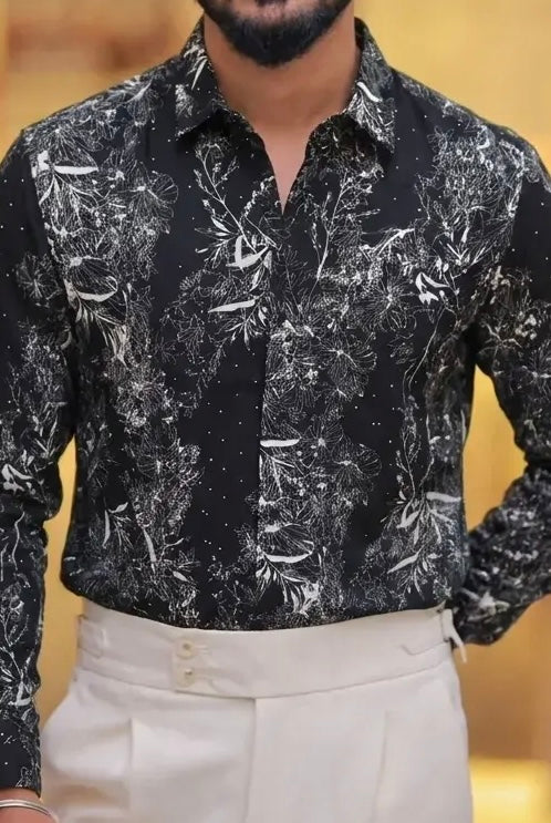 Imported Printed Stone Party Wear Shirt