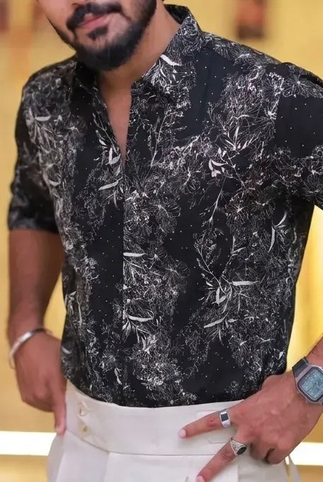 Imported Printed Stone Party Wear Shirt