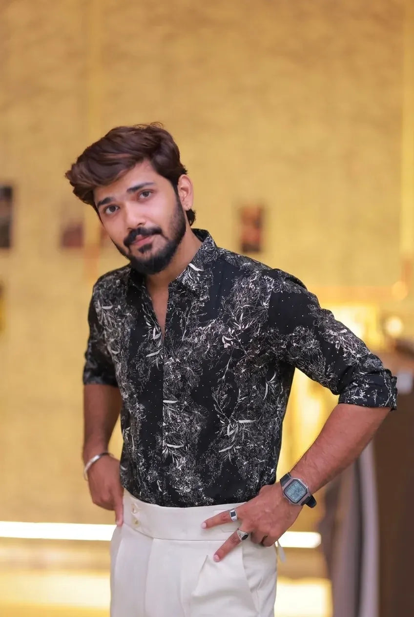 Imported Printed Stone Party Wear Shirt