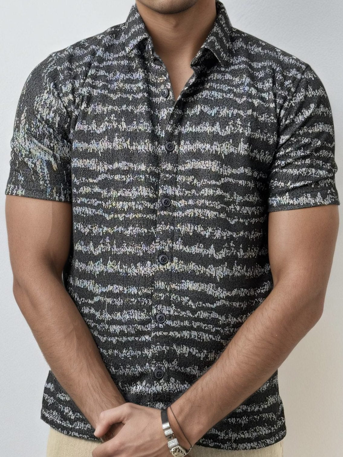Black Printed Half-Hand Shirt