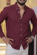 Reddish-Wine Linen Full-Hand Shirt