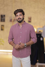 Onion-Pink Linen Full-Hand Shirt
