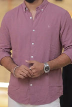 Onion-Pink Linen Full-Hand Shirt