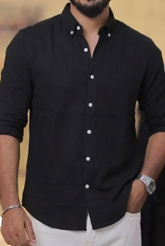 Black Linen Full-Hand Shirt