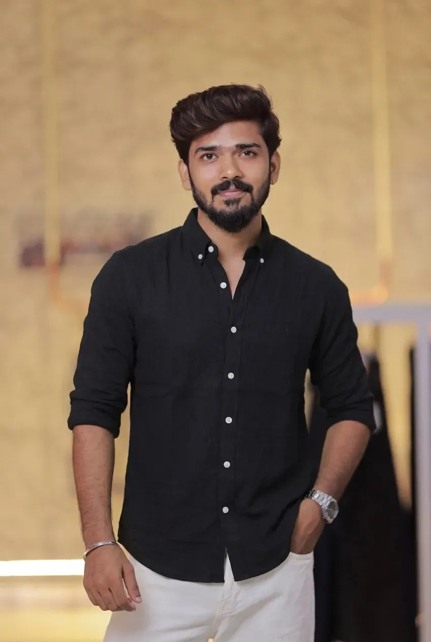 Black Linen Full-Hand Shirt