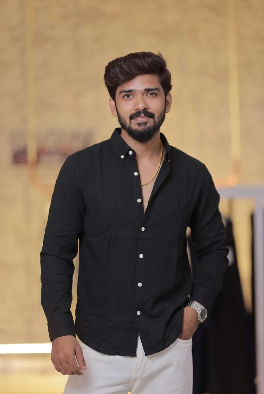 Black Linen Full-Hand Shirt